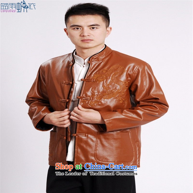 Tang Dynasty Chinese men's leather jacket M0041-a Black XL, blue rain butterfly according to , , , shopping on the Internet
