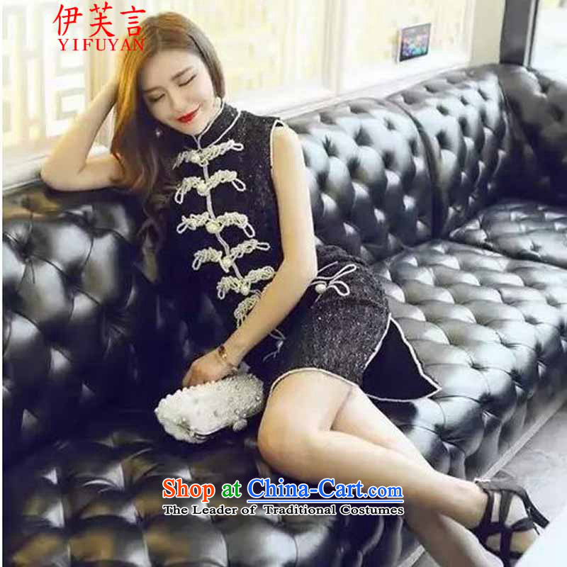 The case of the 2015 retro collar qipao heavy industry staples bead Sau San Air in the skirt : 9,108  M, black, Evelyn YIFUYAN Statement () , , , shopping on the Internet