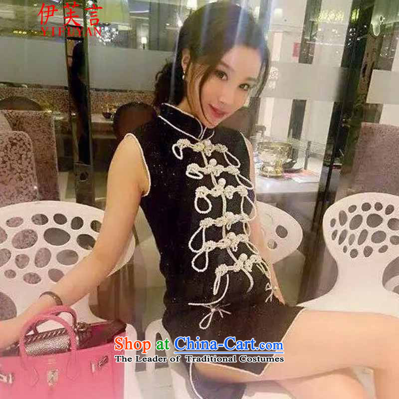 The case of the 2015 retro collar qipao heavy industry staples bead Sau San Air in the skirt : 9,108  M, black, Evelyn YIFUYAN Statement () , , , shopping on the Internet