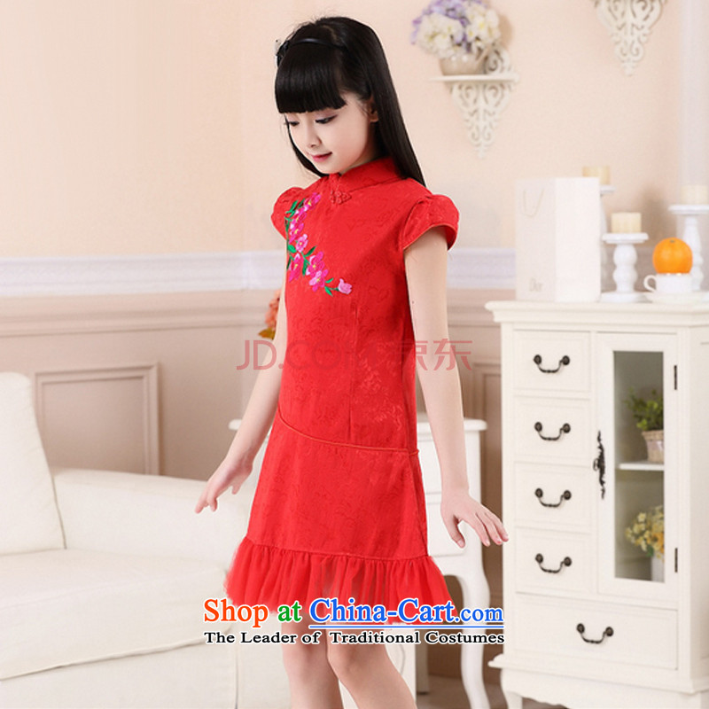 In line flower girl children cloud qipao gown skirt girls guzheng exam MT51341 costumes and red -line cloud 140cm, youthinking) , , , shopping on the Internet