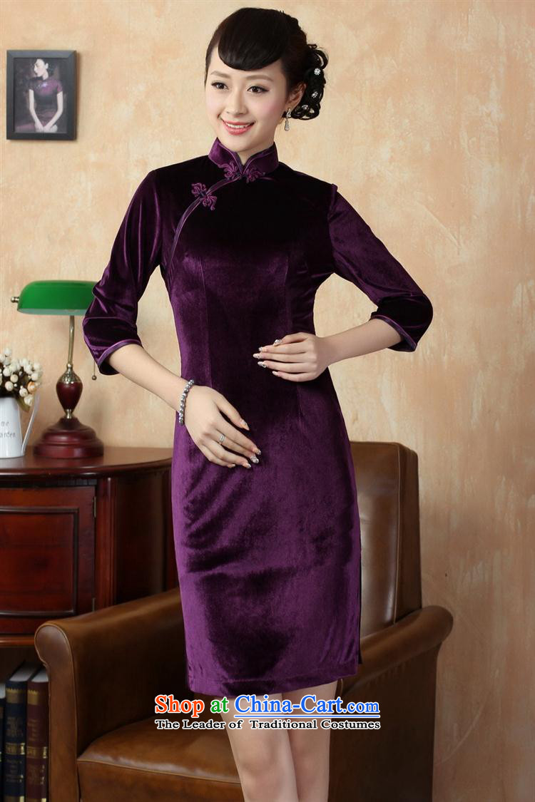 Tang dynasty qipao Td0005-b New Pure color and the Stretch Wool qipao seven gold cuff violet XXL picture, prices, brand platters! The elections are supplied in the national character of distribution, so action, buy now enjoy more preferential! As soon as possible.