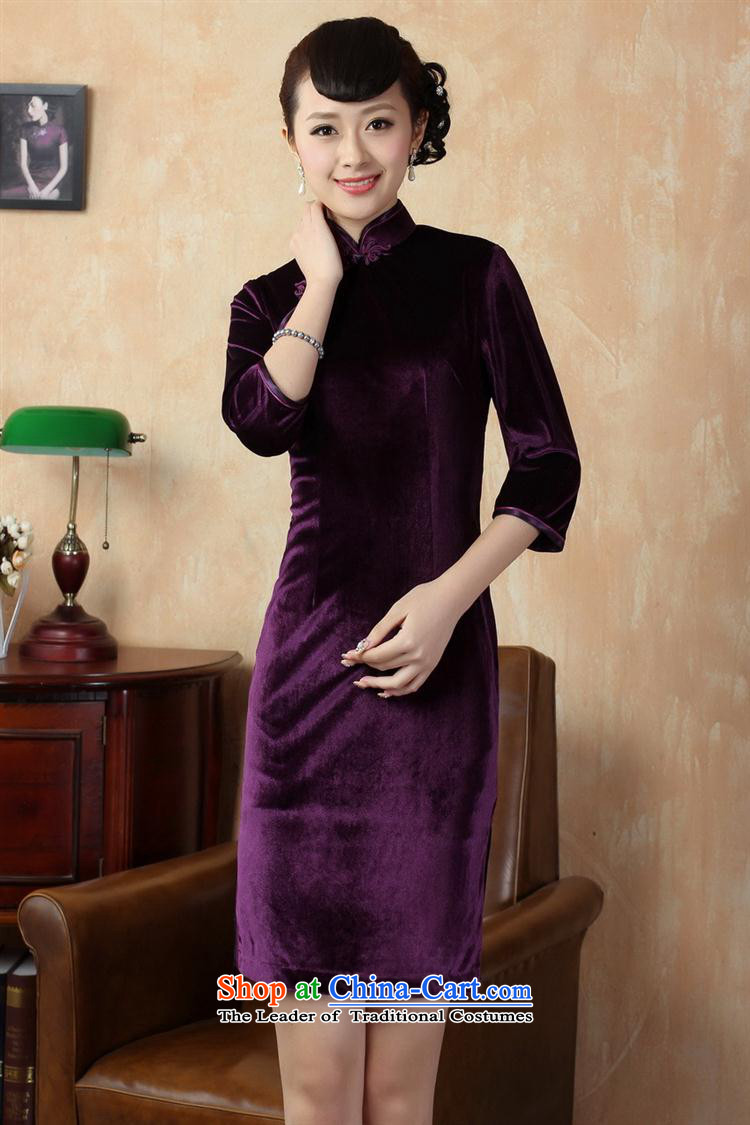 Tang dynasty qipao Td0005-b New Pure color and the Stretch Wool qipao seven gold cuff violet XXL picture, prices, brand platters! The elections are supplied in the national character of distribution, so action, buy now enjoy more preferential! As soon as possible.