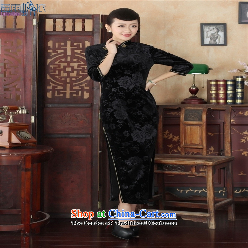 Tang dynasty qipao T0002 new pure color and the Stretch Wool qipao seven gold cuff picture color blue rain butterfly to XXL, shopping on the Internet has been pressed.