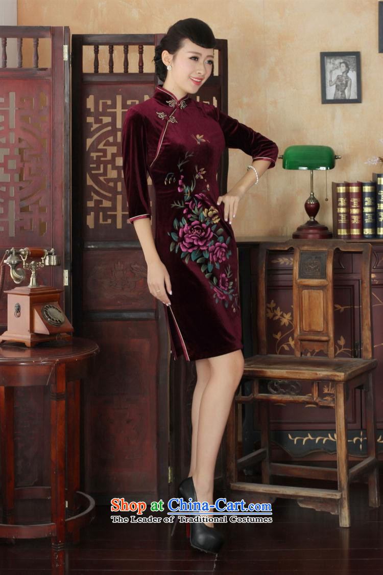Tang dynasty qipao TD0026 New hand-painted superior Stretch Wool qipao seven really cuff wine red XXXL picture, prices, brand platters! The elections are supplied in the national character of distribution, so action, buy now enjoy more preferential! As soon as possible.