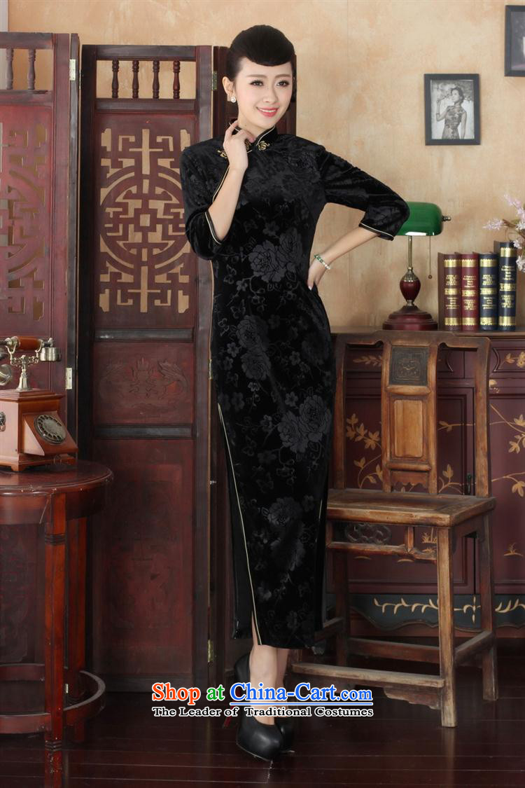 Tang dynasty qipao T0002-a New Pure color and the Stretch Wool qipao seven gold-sleeved black XXL picture, prices, brand platters! The elections are supplied in the national character of distribution, so action, buy now enjoy more preferential! As soon as possible.