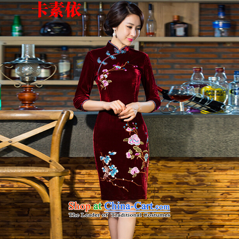 In accordance with the 2015 card of autumn and winter new moms with scouring pads in the skirt qipao Kim sleeve length) Improved retro wedding black M (kasuyi Carlisle-three) , , , shopping on the Internet