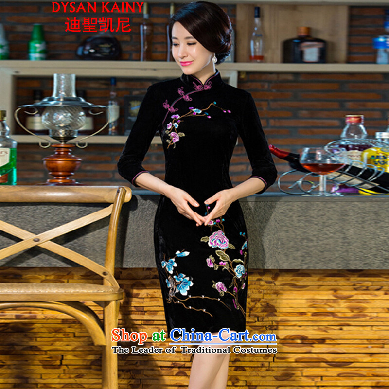 Deere holy keini 2015 autumn and winter new moms with scouring pads in the skirt qipao Kim sleeve length) Improved retro wedding blue XL, Deere holy keini (DYSANKAINY) , , , shopping on the Internet