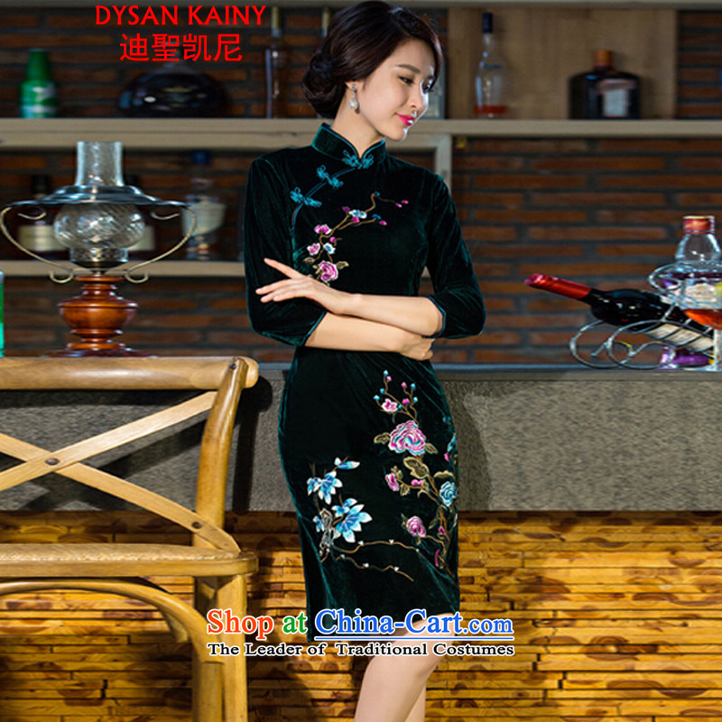 Deere holy keini 2015 autumn and winter new moms with scouring pads in the skirt qipao Kim sleeve length) Improved retro wedding blue XL, Deere holy keini (DYSANKAINY) , , , shopping on the Internet