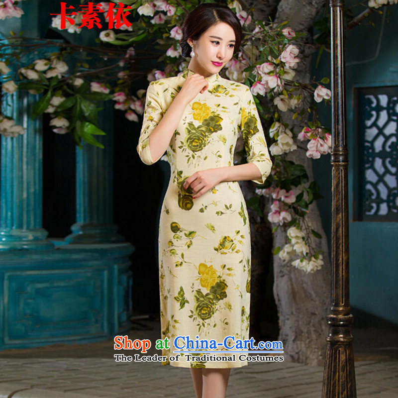 In accordance with the 2015 autumn Carlisle-three new for women of nostalgia for the video in the thin qipao Sau San large cuff improved long cheongsam dress linen HUANGMEI?XXL