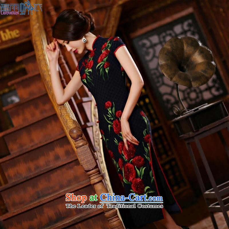 In spring and summer 2015 new high of the forklift truck and sexy beauty long qipao daily cheongsam dress suit Female 1007 M Blue rain butterfly according to , , , shopping on the Internet