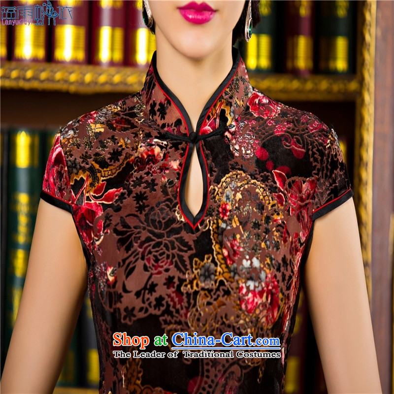 The new trendy summer qipao cheongsam dress on's Sau San long brown , blue qipao scouring pads in the butterfly rain shopping on the Internet has been pressed.
