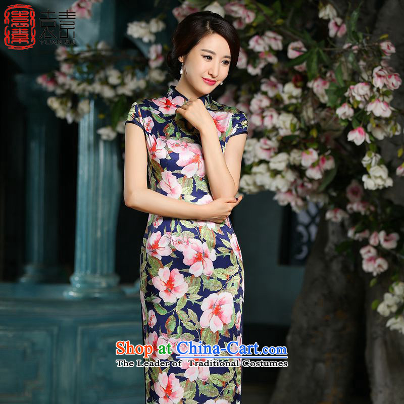 Yuan of purple briefed the incense slow?qipao Summer 2015 skirt improved cheongsam dress Ms. long summer?ZA713 qipao?blue?S