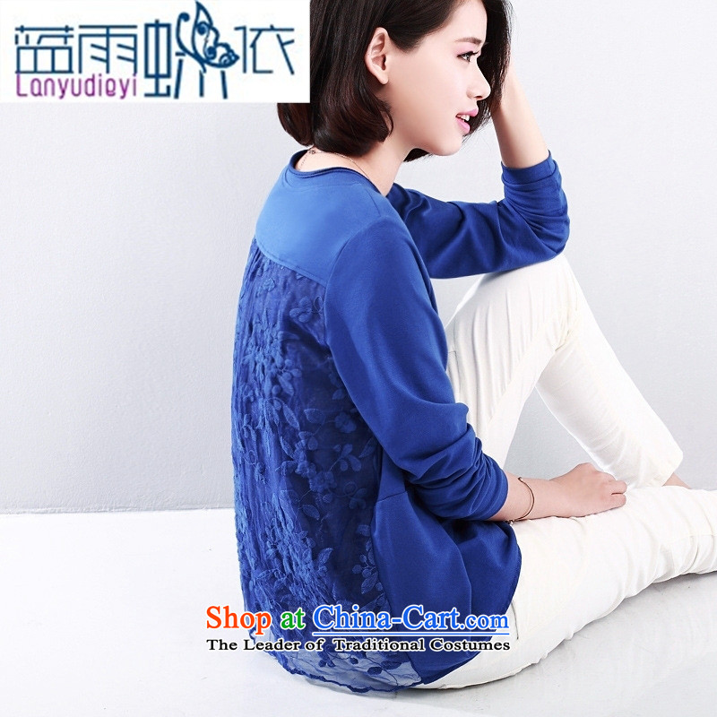 2015 Autumn and winter new lace stitching had darned women Head Kit T-shirt loose video thin blue shirt, forming the temperament?XL