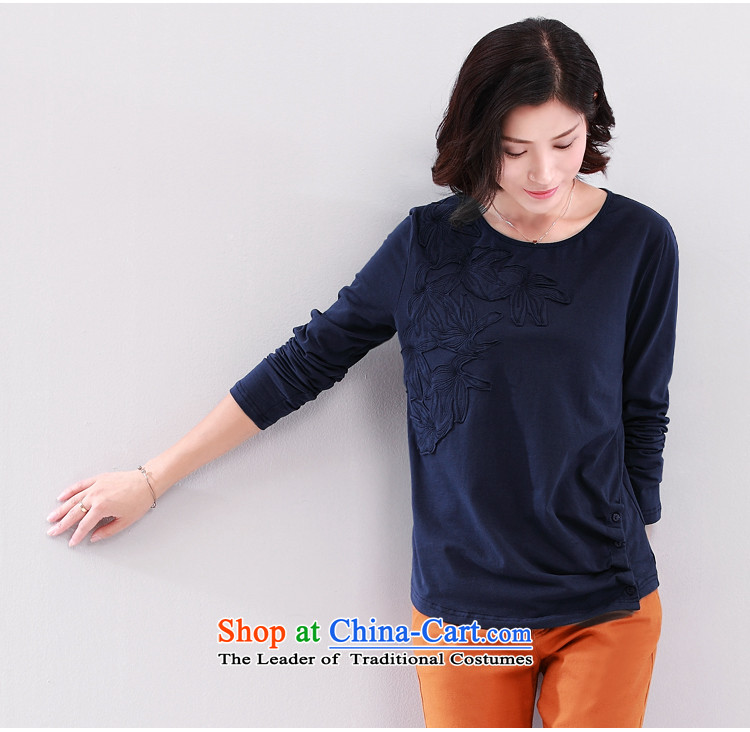 2015 Autumn new for women pure color t-shirt with round collar female elastic Sau San decals forming the Netherlands long-sleeved T-shirt female navy blue L picture, prices, brand platters! The elections are supplied in the national character of distribution, so action, buy now enjoy more preferential! As soon as possible.