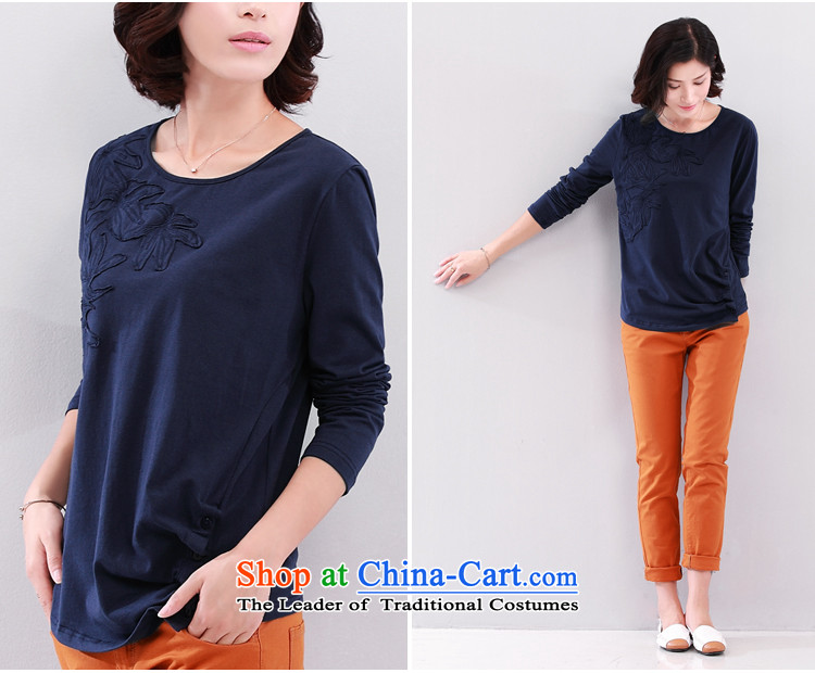 2015 Autumn new for women pure color t-shirt with round collar female elastic Sau San decals forming the Netherlands long-sleeved T-shirt female navy blue L picture, prices, brand platters! The elections are supplied in the national character of distribution, so action, buy now enjoy more preferential! As soon as possible.