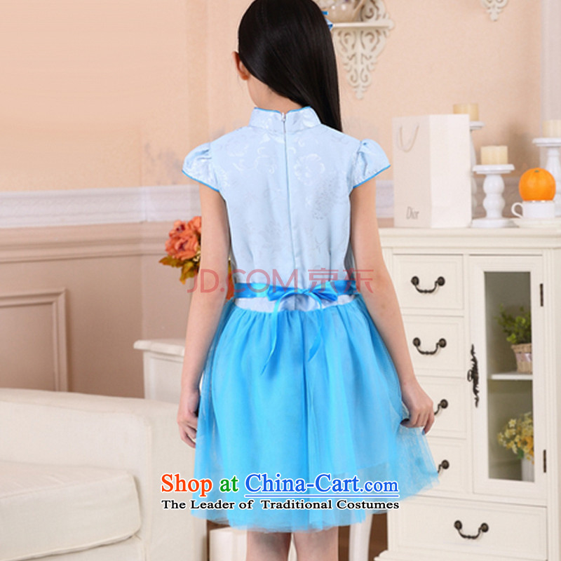 In line cloud girls qipao gown skirt Festival' embroidered performances cheongsam dress MT51254 light blue line-woon (130cm, youthinking) , , , shopping on the Internet