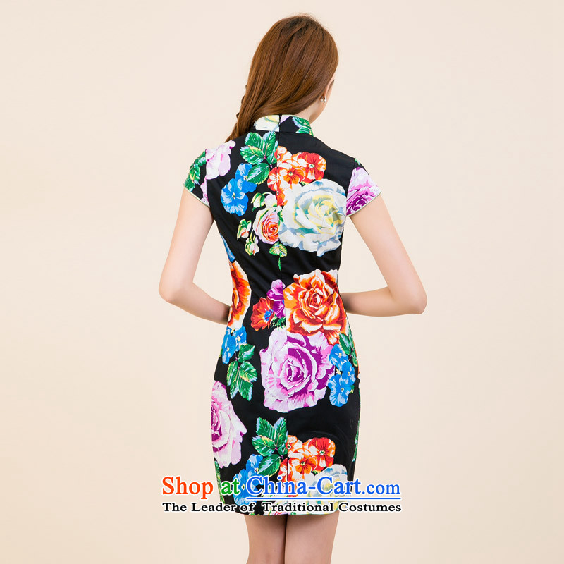 The Tang dynasty 2015 Summer New China wind improved cheongsam dress TXF41072 female black peony XL, Tang dynasty tri-color , , , shopping on the Internet