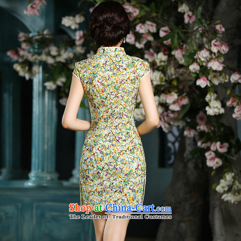 Yuan of Yoo 2015 Summer pistachio cheongsam dress Stylish retro qipao lace improved Ms. Aura cheongsam dress ZA709 Yellow M yuan (YUAN SU) , , , shopping on the Internet