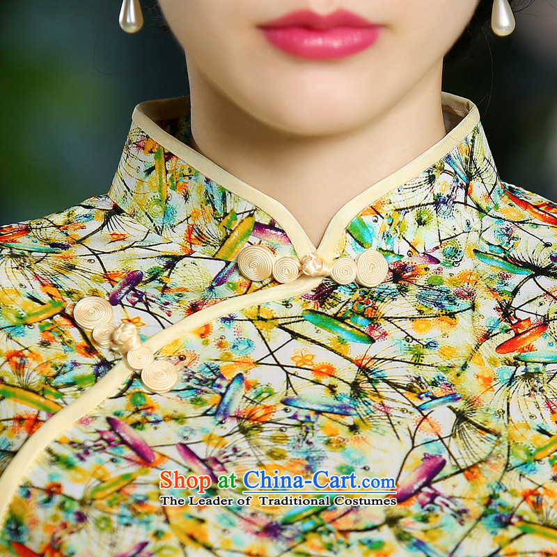 Yuan of Yoo 2015 Summer pistachio cheongsam dress Stylish retro qipao lace improved Ms. Aura cheongsam dress ZA709 Yellow M yuan (YUAN SU) , , , shopping on the Internet