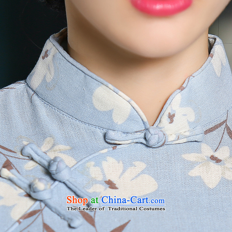4 YUEN of economic 2015 Summer stylish cheongsam dress new cotton linen retro qipao improved day-to-day Ms. cheongsam dress ZA703 POWDER BLUE XL, YUAN YUAN (SU) , , , shopping on the Internet