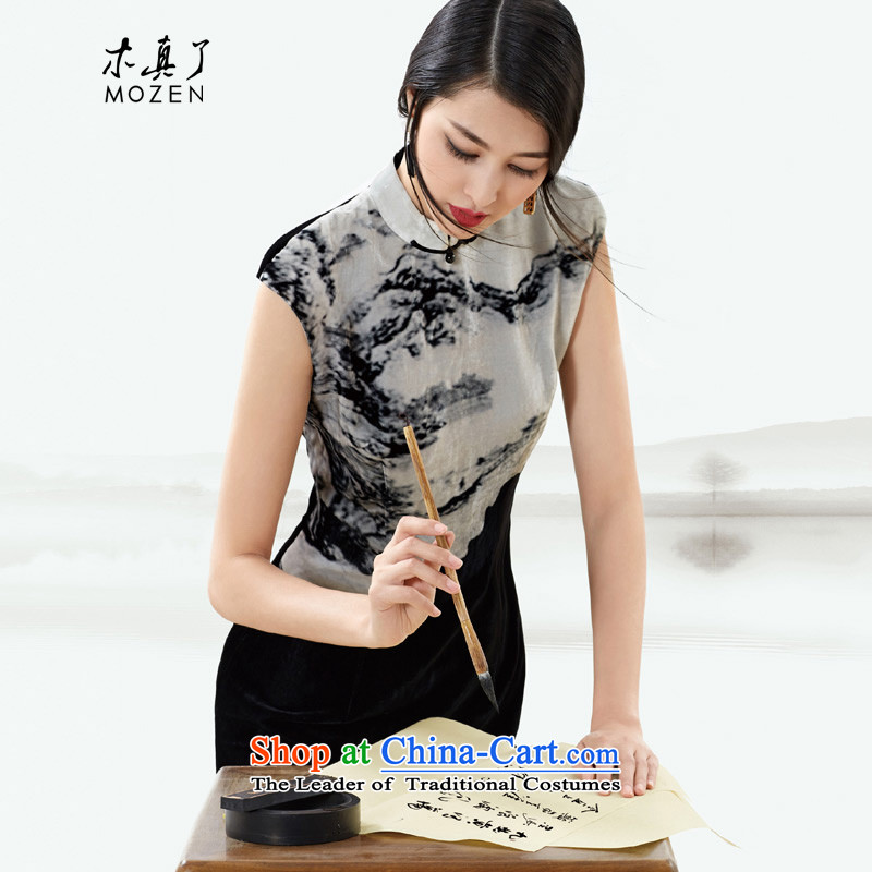 Wood, an improved cheongsam dress really 2015 autumn and winter new silk dress ethnic mother cheongsam long 32481 01 Black?M