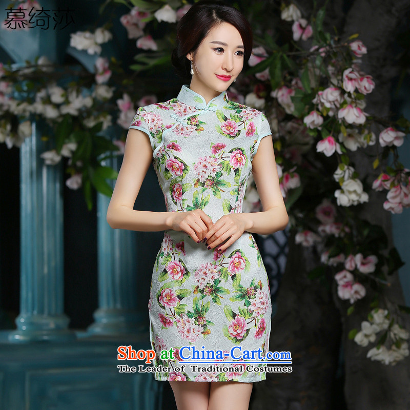 In the autumn of?2015, the cross-sa Ling new cheongsam dress summer Stylish retro improved cheongsam look short-sleeved cheongsam dress?XL