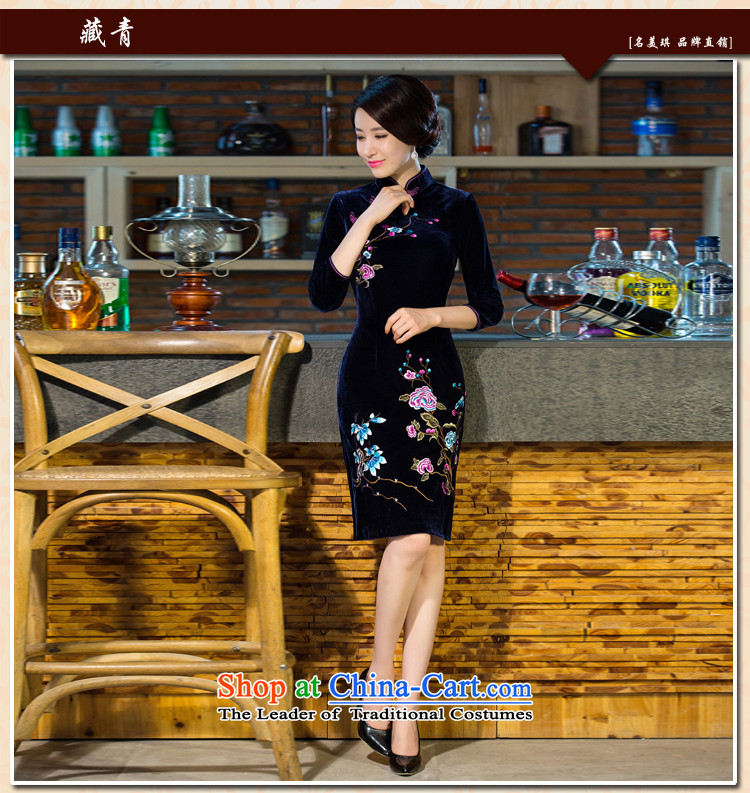 Macharm fen     2015 autumn and winter new moms with scouring pads in the skirt qipao Kim sleeve length) Improved retro wedding 9038# XXXL Blue Photo, prices, brand platters! The elections are supplied in the national character of distribution, so action, buy now enjoy more preferential! As soon as possible.