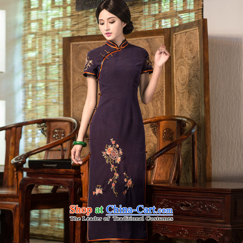 China Ethnic Classic long summer 2015 new retro silk yarn, Ms. Heung cloud daily cheongsam dress Sau San elegant blue XL, ethnic Chinese Classic (HUAZUJINGDIAN) , , , shopping on the Internet