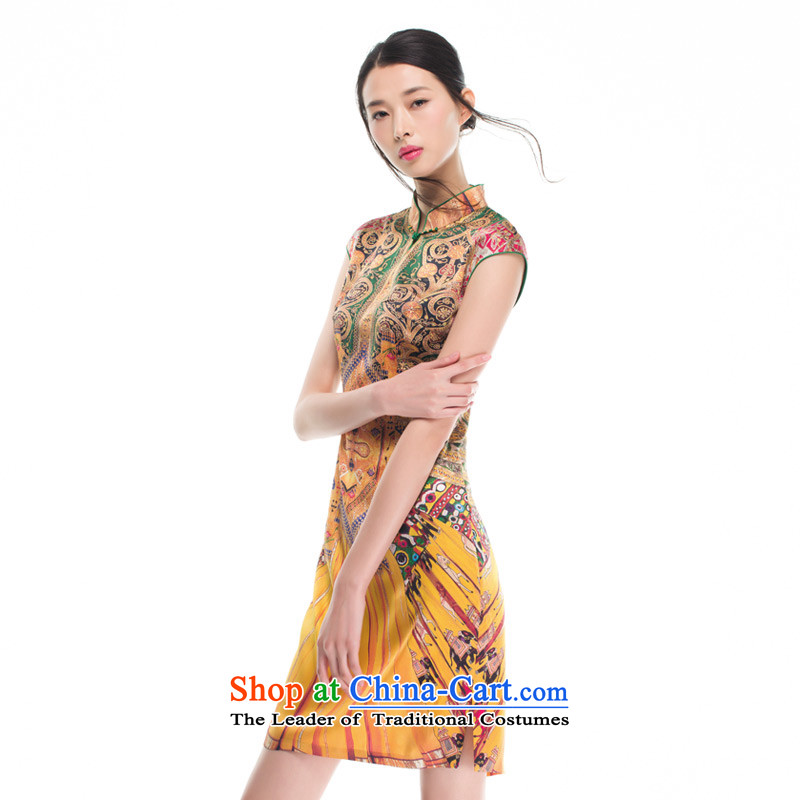 Wood, an improved cheongsam dress really fall 2015 installed new women's stylish stretch of Sau San Silk Dresses 53340 13 Yellow M : really a , , , shopping on the Internet