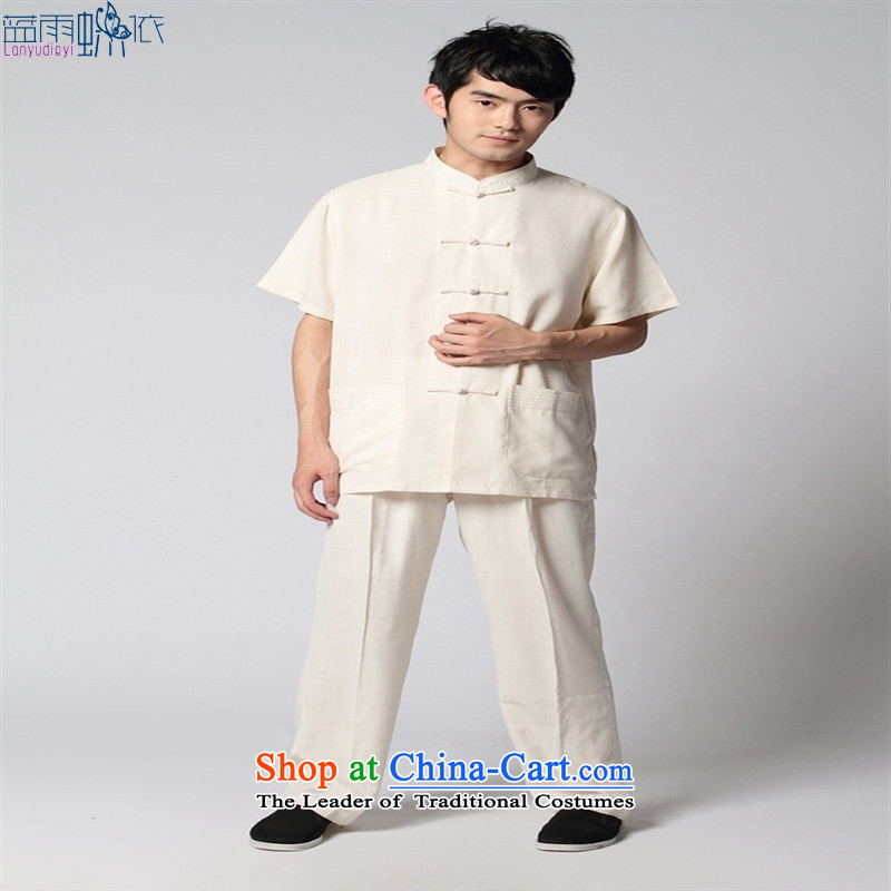 Tang Dynasty short-sleeved 2350-1 men costumes beige , L, blue rain butterfly according to , , , shopping on the Internet