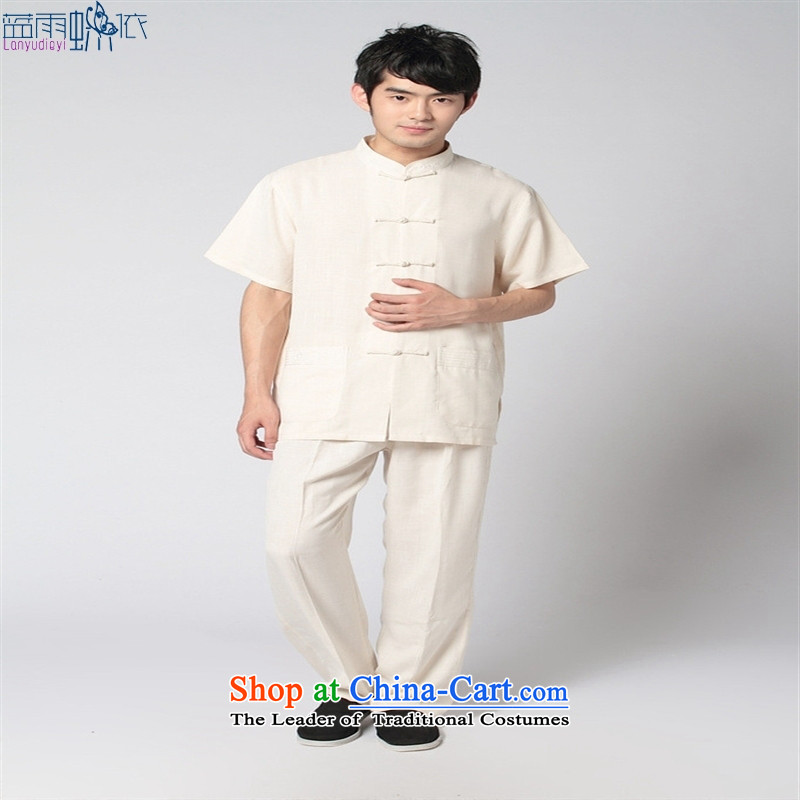 Tang Dynasty short-sleeved 2350-1 men costumes beige , L, blue rain butterfly according to , , , shopping on the Internet