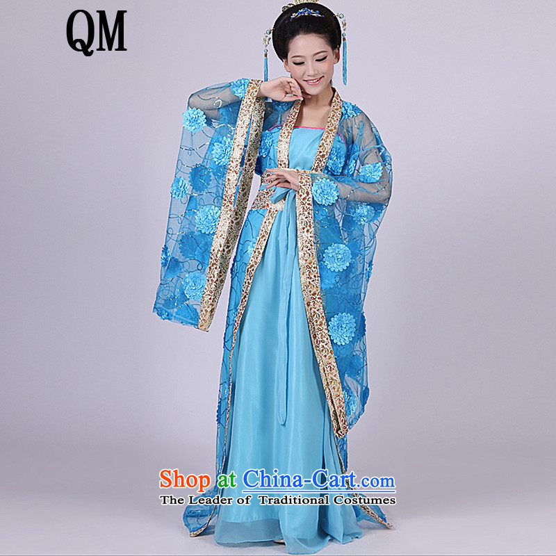 The end of the Tang dynasty costume light Han-Queen's tail Gwi-clothing fairies ancient costumes high collar on-chip mounted female?CX8 Goodfriend Deodorant Powder?Blue are code