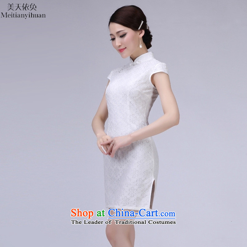 Pure White Lace qipao 2015 small fresh short of nostalgia for the forklift truck graphics thin WhiteXXL Sau San