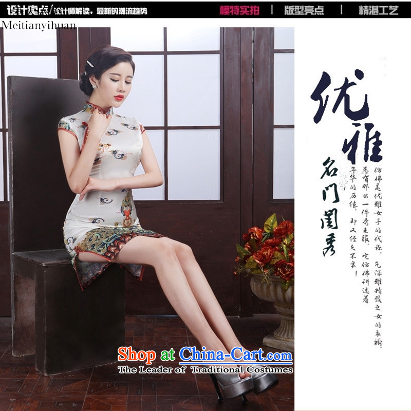 Silk Cheongsam 2015 new summer daily retro style graphics thin short of Sau San dresses female white S, American temperament days in accordance with the property (meitianyihuan) , , , shopping on the Internet