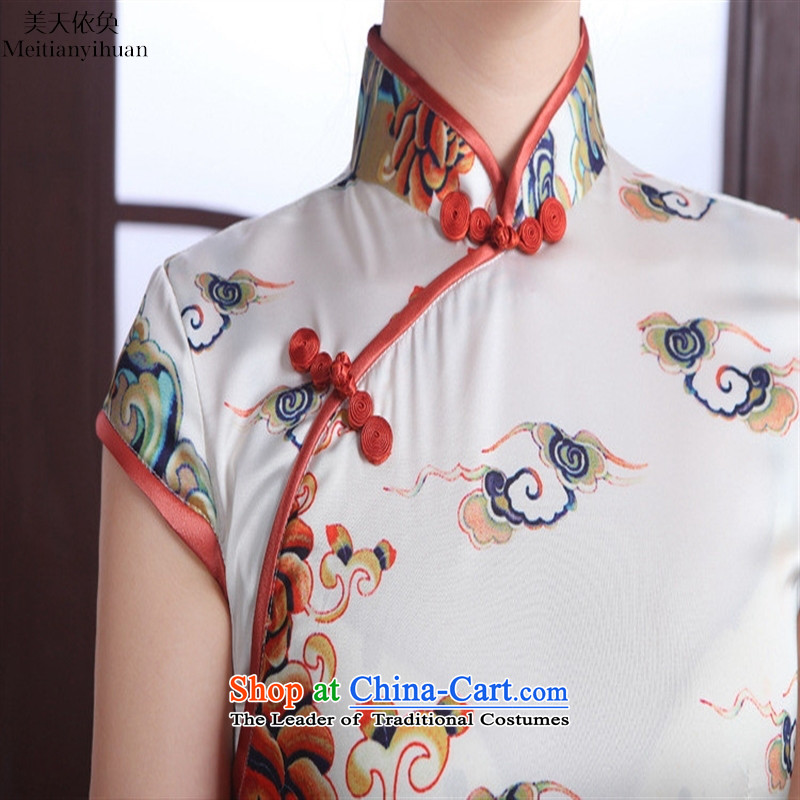 Silk Cheongsam 2015 new summer daily retro style graphics thin short of Sau San dresses female white S, American temperament days in accordance with the property (meitianyihuan) , , , shopping on the Internet