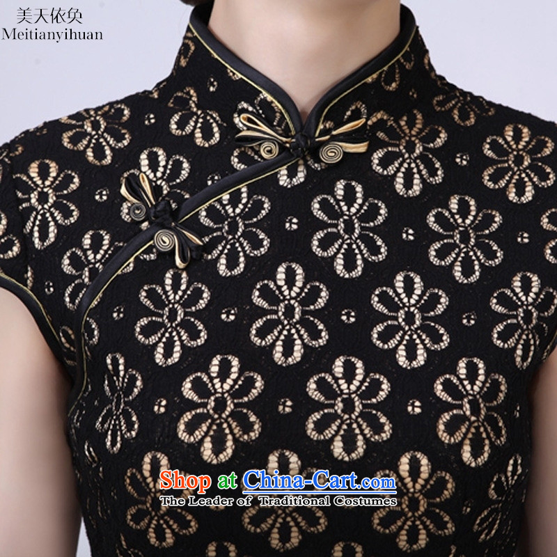 In spring and summer and sexy short of black lace qipao 2015 New Stylish retro Sau San elegant dresses black M us day in accordance with the property (meitianyihuan) , , , shopping on the Internet