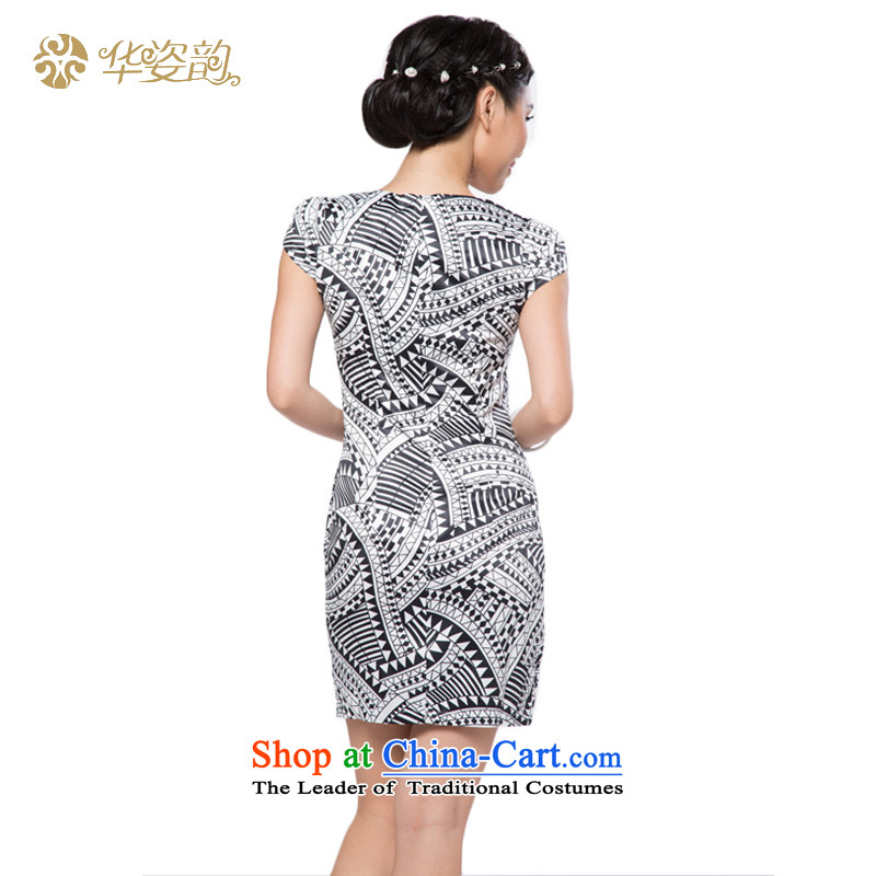 The following new paragraph, Gigi Lai summer short-sleeved dresses, stylish, Sau San video thin short qipao improved Sau San Tong installed China video thin black and white color spell- XL, China has been pressed to Gigi Lai shopping on the Internet
