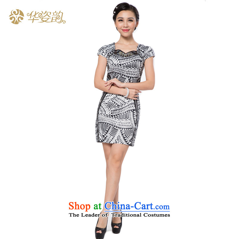 The following new paragraph, Gigi Lai summer short-sleeved dresses, stylish, Sau San video thin short qipao improved Sau San Tong installed China video thin black and white color spell- XL, China has been pressed to Gigi Lai shopping on the Internet
