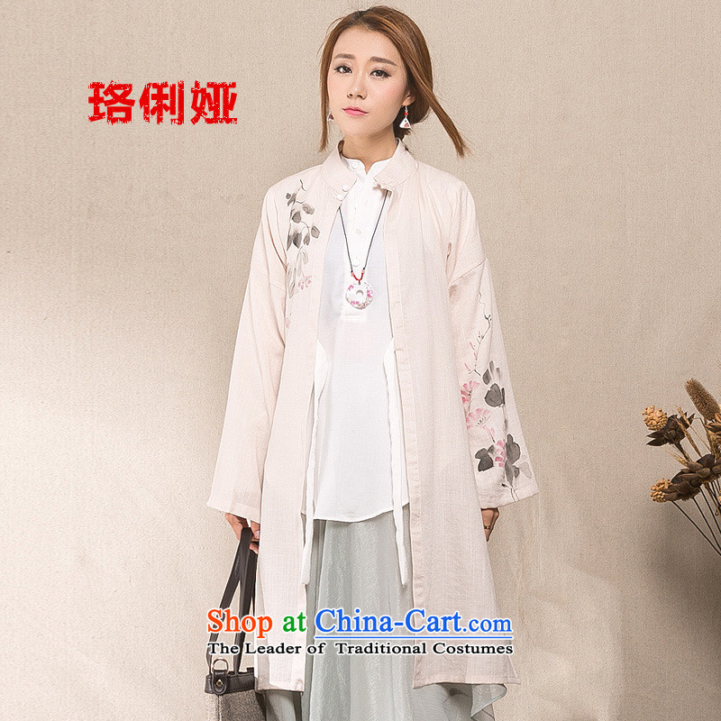 Judy li ya 2015 Autumn replacing new cotton linen china wind Han-female cardigan hand-painted windbreaker female long jacket BZ1273 female m White L, Judy Li Ya (LUOLIYA) , , , shopping on the Internet