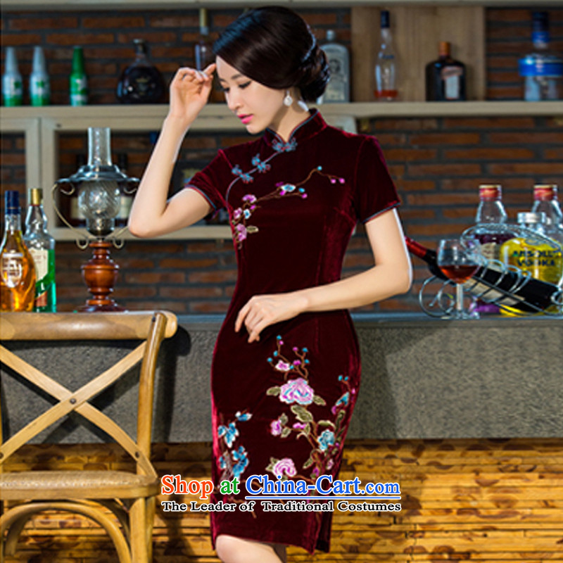 Lin says the new MOM 2015 wedding Kim scouring pads retro dresses cheongsam dress improved skirt B 212 wine red S, Lin Yin (lianyin) , , , shopping on the Internet
