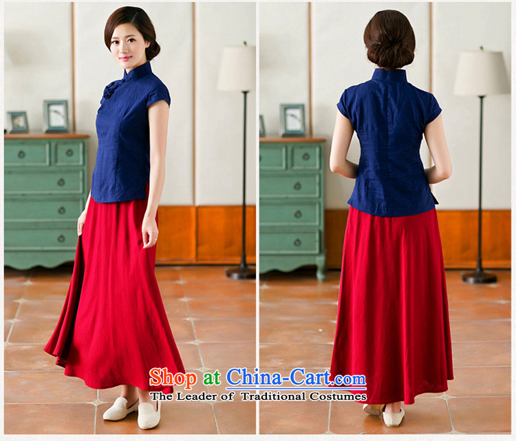 Yuan of 2015 Summer qipao shirt Tang dynasty cotton linen clothes Tang dynasty literary and artistic Chinese blouses cotton linen arts retro ethnic women dark blue XL Photo, prices, brand platters! The elections are supplied in the national character of distribution, so action, buy now enjoy more preferential! As soon as possible.