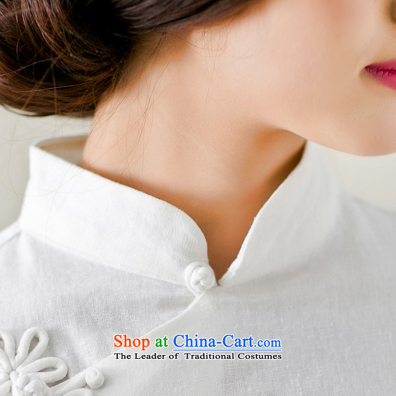 Yuan of 2015 Summer qipao shirt Tang dynasty cotton linen clothes Tang dynasty literary and artistic Chinese blouses cotton linen arts retro ethnic women dark blue XL, Yuen (YUAN SU shopping on the Internet has been pressed.)