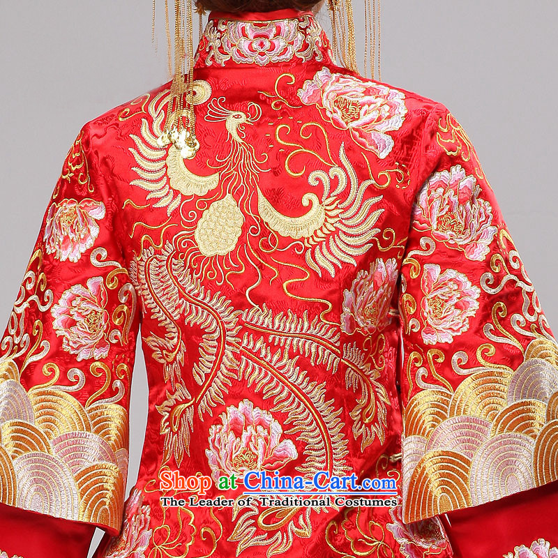 Time the new 2015 Syria high-end-use dragon serving wo embroidery wedding dress bride dress Chinese wedding dress costume bows service gold and silver thread use skirt red XS, Syria has been pressed time shopping on the Internet