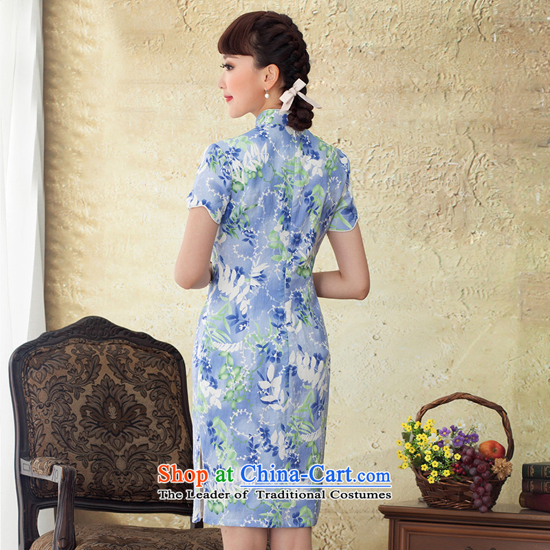 A Pinwheel Without Wind Yui decreased by 2015 to escape the new summer qipao cotton stamp stylish blue skirt qipao improved Sau San S, Yat Lady , , , shopping on the Internet