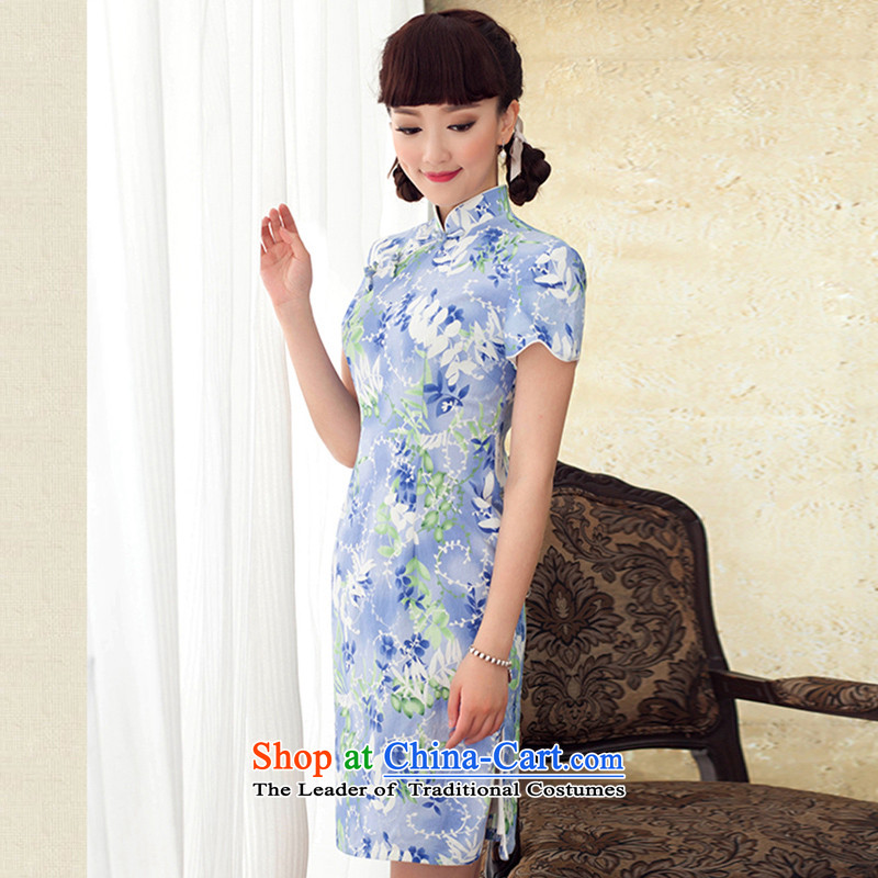 A Pinwheel Without Wind Yui decreased by 2015 to escape the new summer qipao cotton stamp stylish blue skirt qipao improved Sau San S, Yat Lady , , , shopping on the Internet