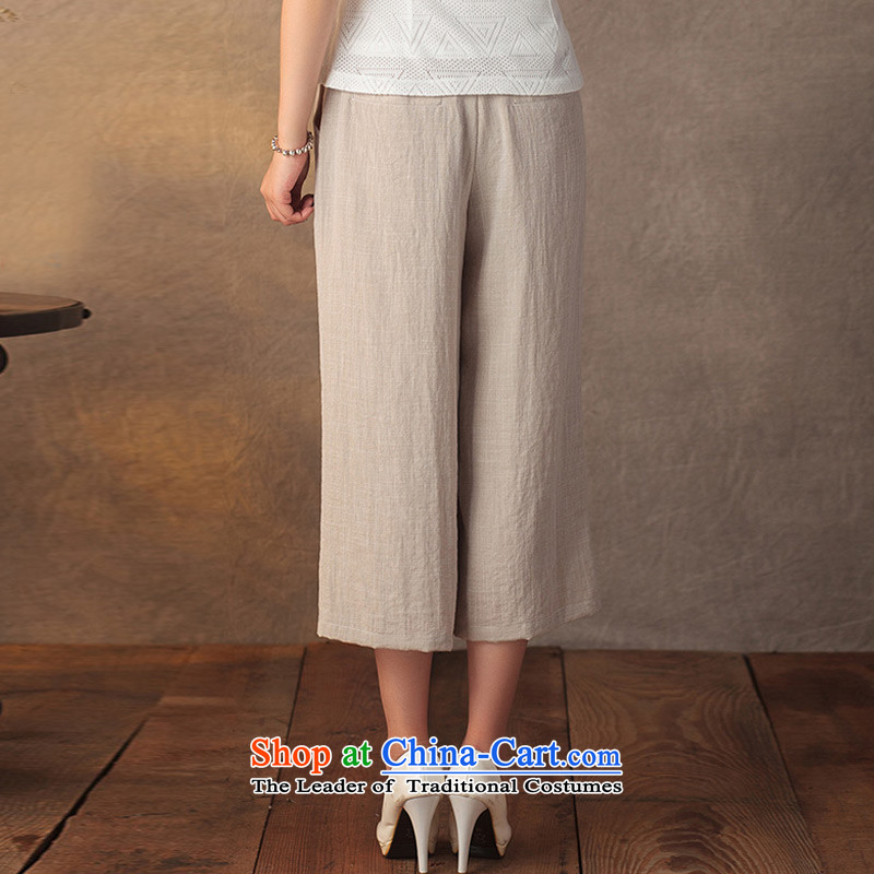 A Pinwheel Without Wind-ink emulation Yat Ma video thin Capri China wind retro improved national wind Sau San pure color beige , L, il ladies pants lady , , , shopping on the Internet