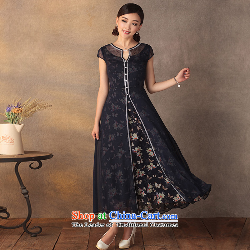 In accordance with Long Yat lady of the Antarctic snow, woven dresses Summer 2015 new product literature and art nouveau China wind dresses navy M Yat Lady , , , shopping on the Internet