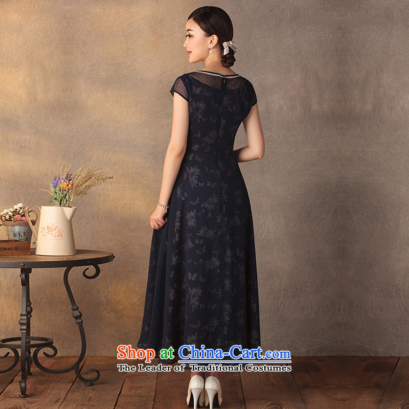 In accordance with Long Yat lady of the Antarctic snow, woven dresses Summer 2015 new product literature and art nouveau China wind dresses navy M Yat Lady , , , shopping on the Internet