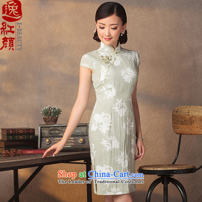 A Pinwheel Without Wind The Cloud New Plaza,?2015 summer short-sleeved qipao short, Sepia improved stylish qipao crab chassis Ching Sau San pre-sale 3 Days?2XL