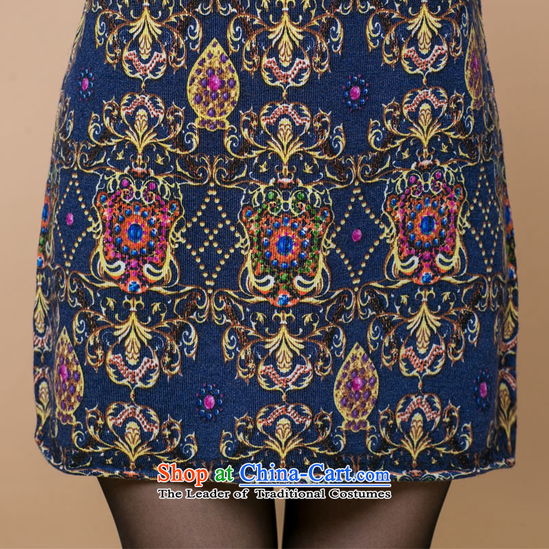 Law-M 2015 autumn and winter new sweater cheongsam dress female Sau San A thin graphics woolen knitted sweaters forming the skirt skirt B8006 dark blue XXXL/125, Pallu m (falumi) , , , shopping on the Internet
